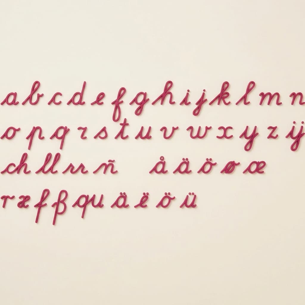Mittleres Bewegliches Alphabet: Internationale Schreibschrift: Rot