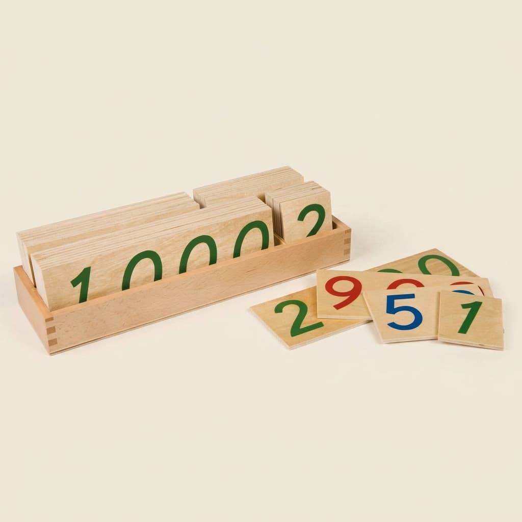 Velké číselné karty 1-9000: Dřevo - Montessori Material | Faborino