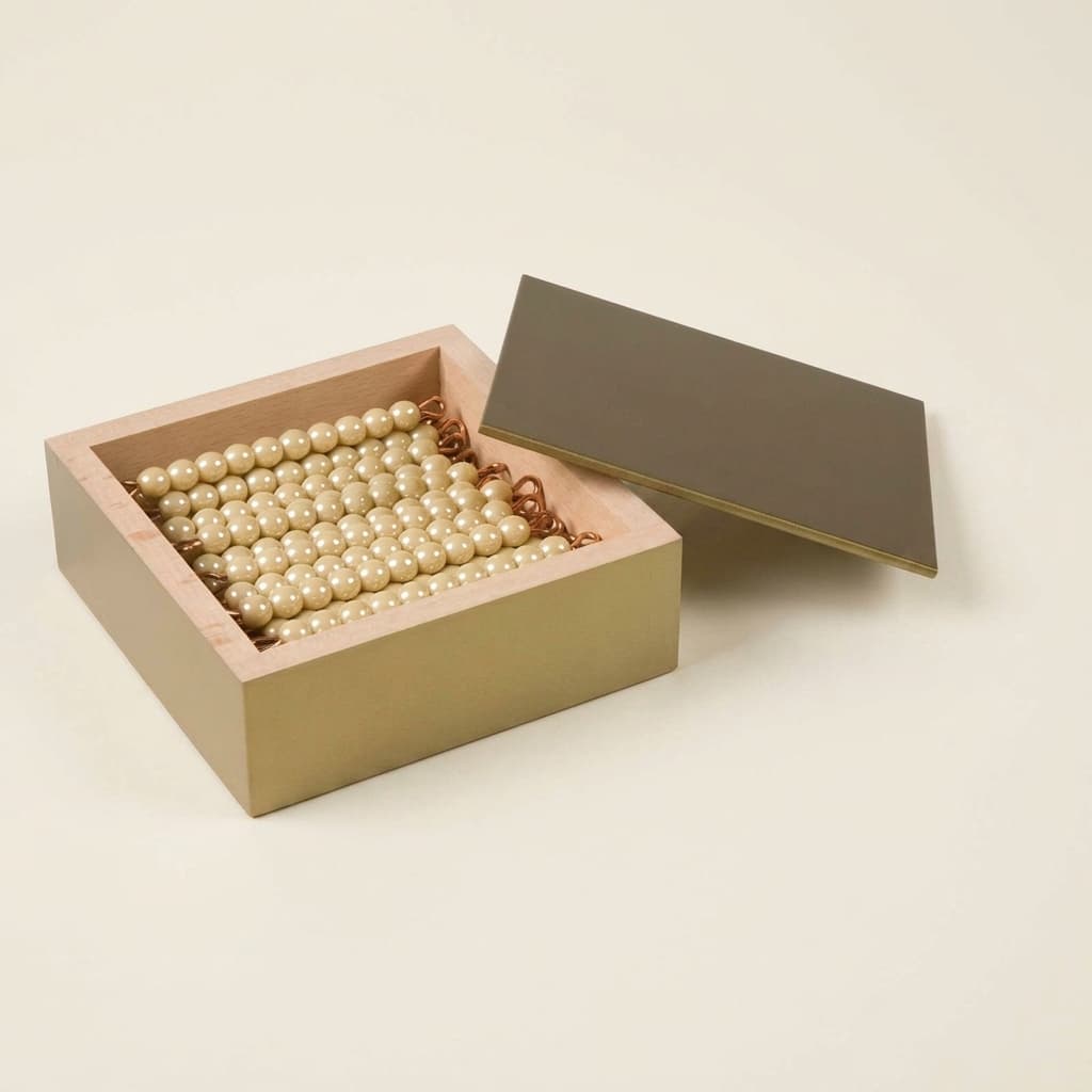 zlaté perlové tyčinky — 45 desítek s jednotlivými skleněnými korálky - Montessori Material | Faborino