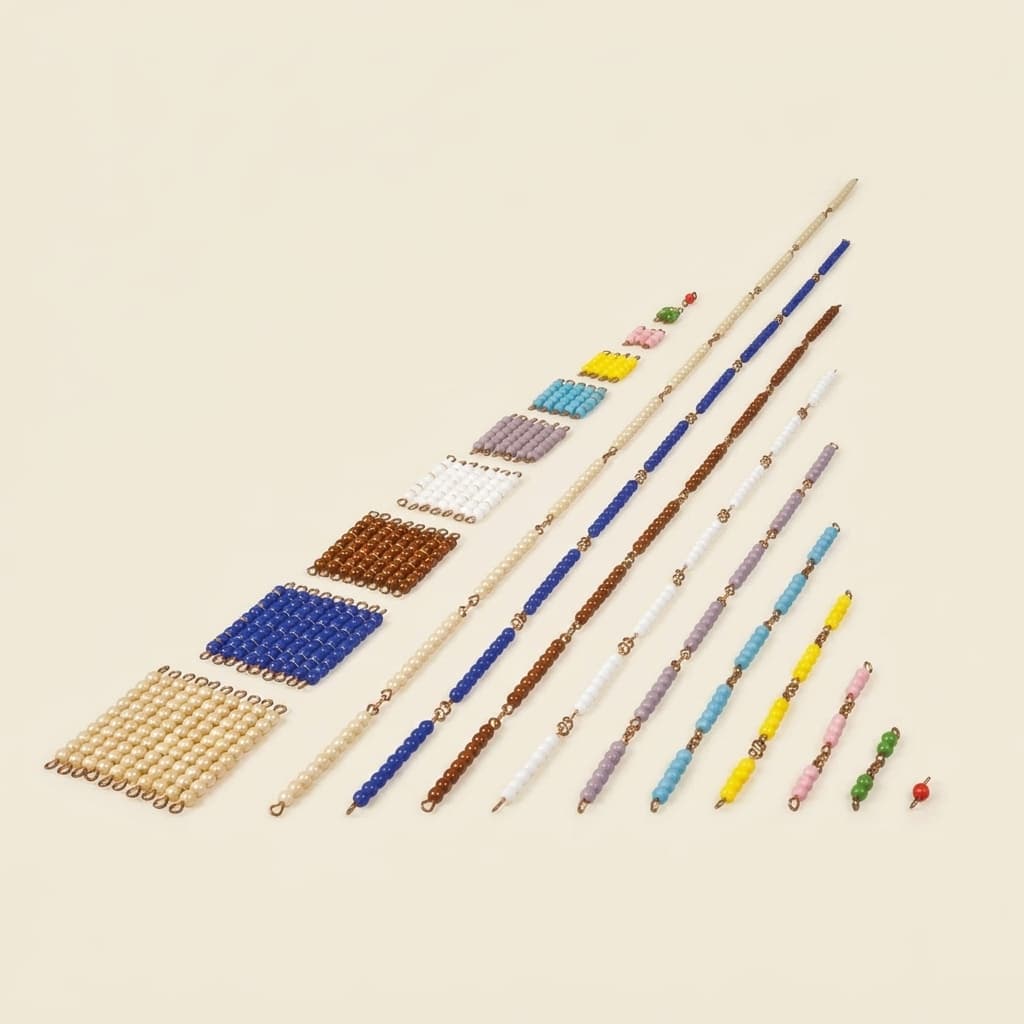 Krátké řetězy korálků: jednotlivé korálky skleněné - Montessori Material | Faborino