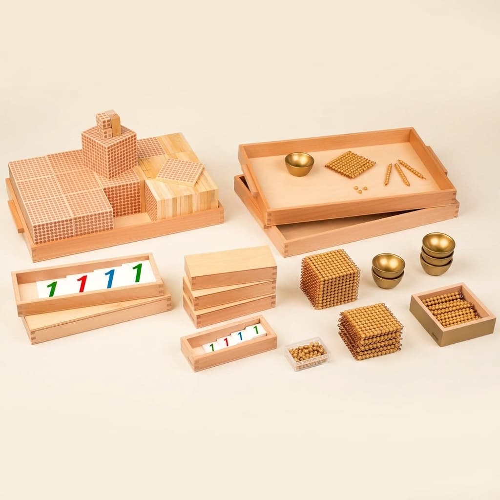 Goldenes Perlenmaterial: Einzelne Nylonperlen für Dezimalsystem - Montessori Material | Faborino