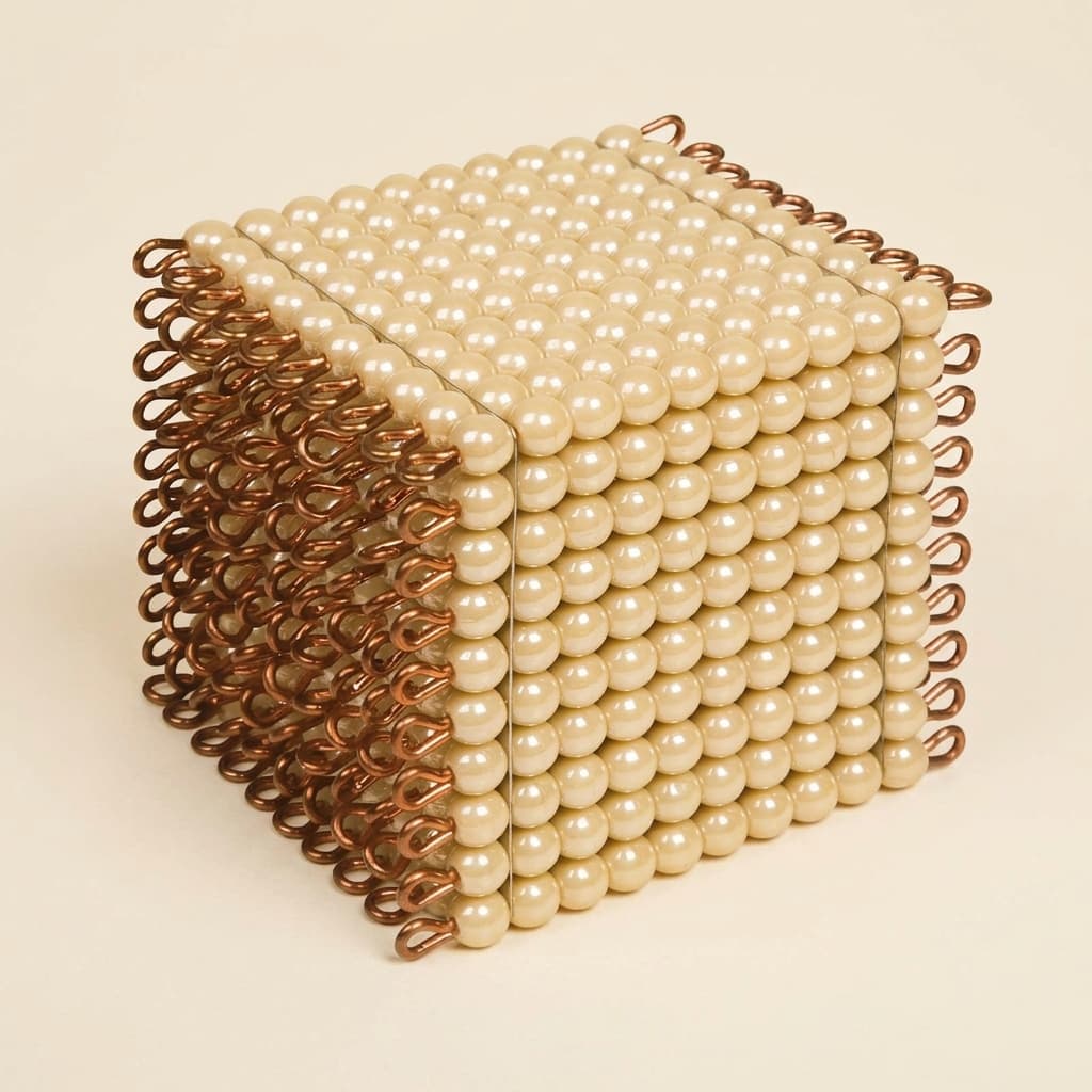 Goldener Perlenwürfel 1000: Einzelne Glasperlen in 10×10×10 Formation - Montessori Material | Faborino