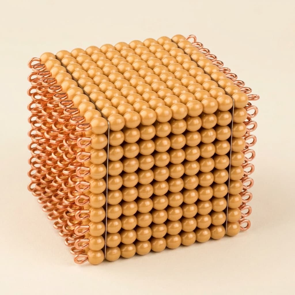 Goldener Perlenwürfel 1000: Einzelne Nylon-Beschichtete Perlen - Montessori Material | Faborino