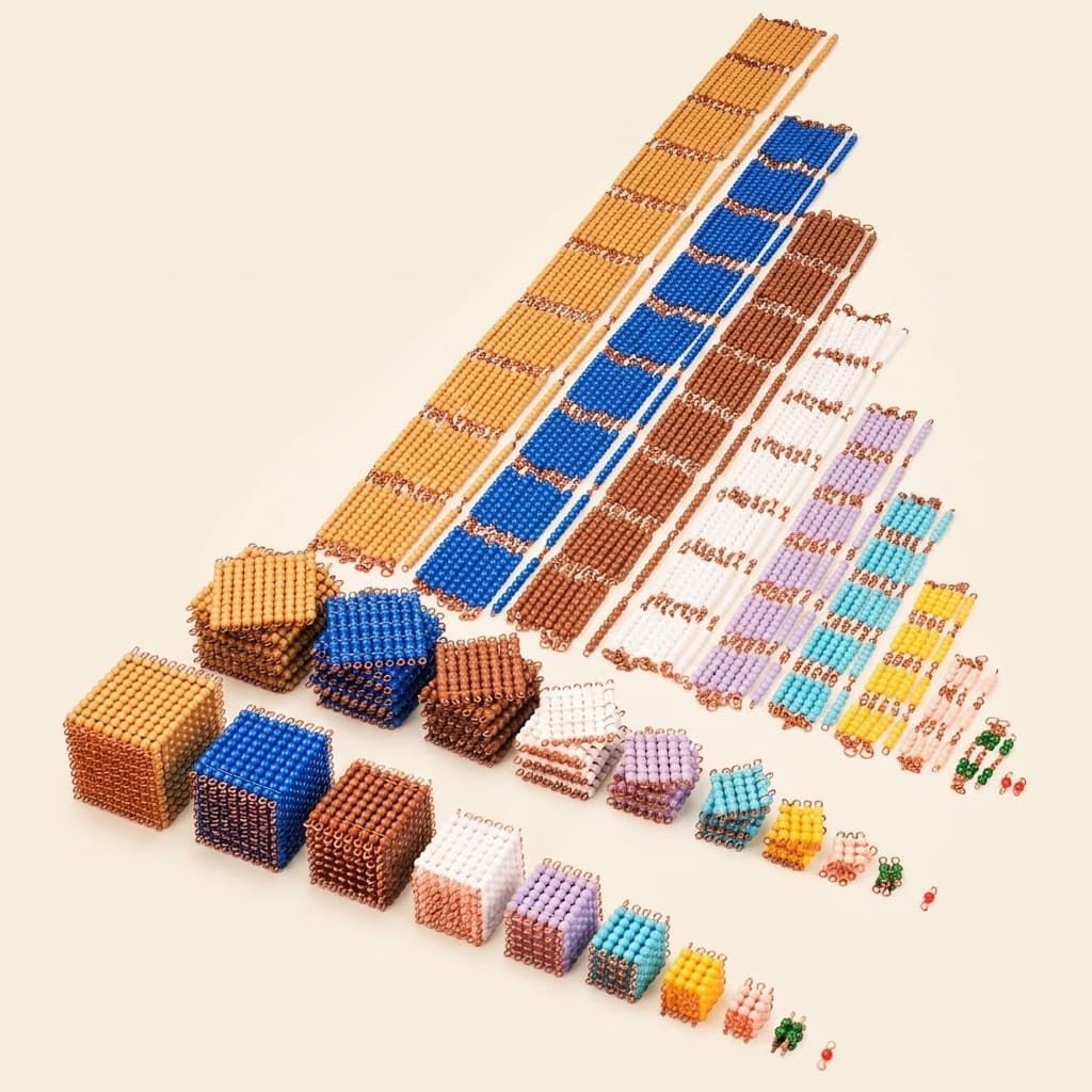 Einzelne Nylonperlen: Vollständiges Dezimalsystem-Material - Montessori Material | Faborino