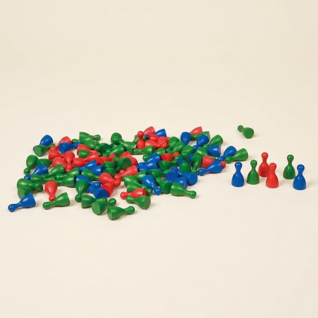 Kleine Kegel: Grün, Blau, Rot (100 Stück) - Montessori Material | Faborino