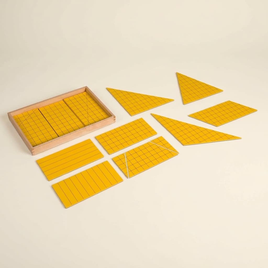 Gelbe Dreiecke für Flächenberechnung - Montessori Material | Faborino