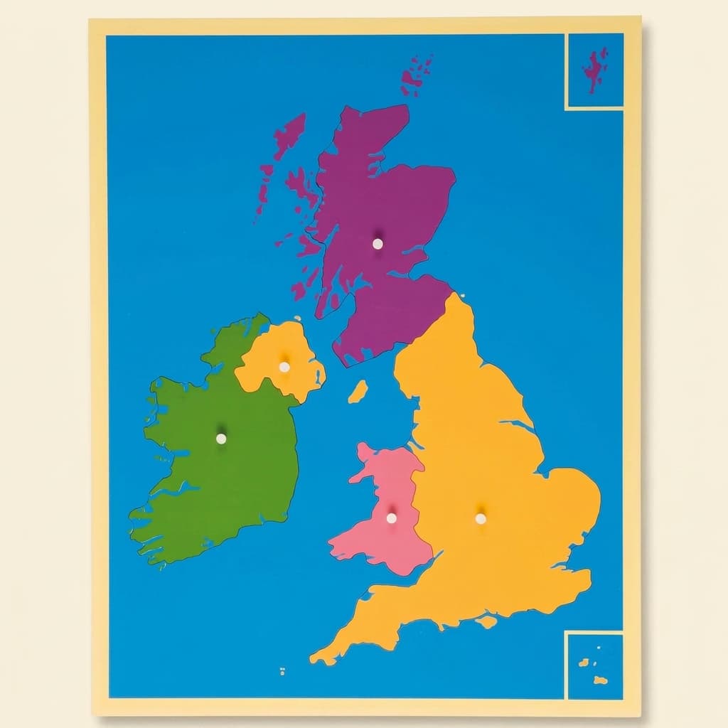 Puzzlekarte: Das Vereinigte Königreich und Irland - Montessori Material | Faborino