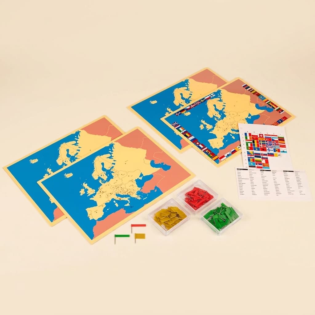 Vier Karten von Europa - Montessori Material | Faborino
