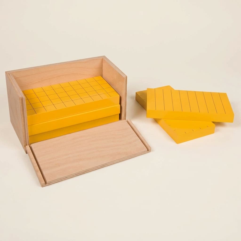 Fünf gelbe Prismen: Geometrie-Set mit Rastermarkierungen - Montessori Material | Faborino