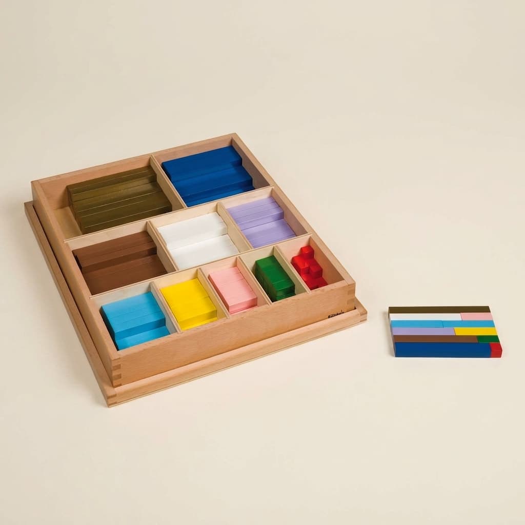 Farbige Zählstäbe: Zehn abgestufte mathematische Holzstäbe - Montessori Material | Faborino