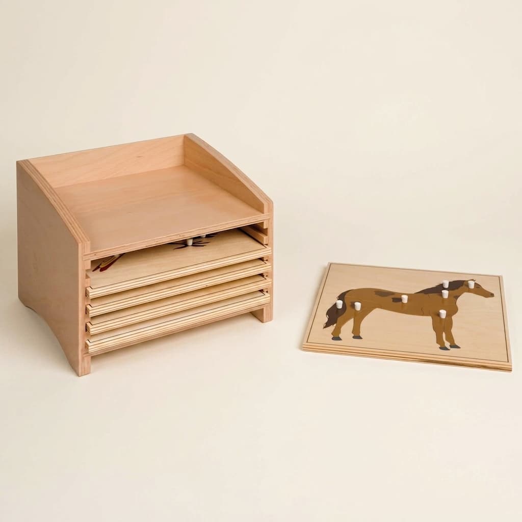 Tierpuzzle-Schrank: Fünf Fächer - Montessori Material | Faborino