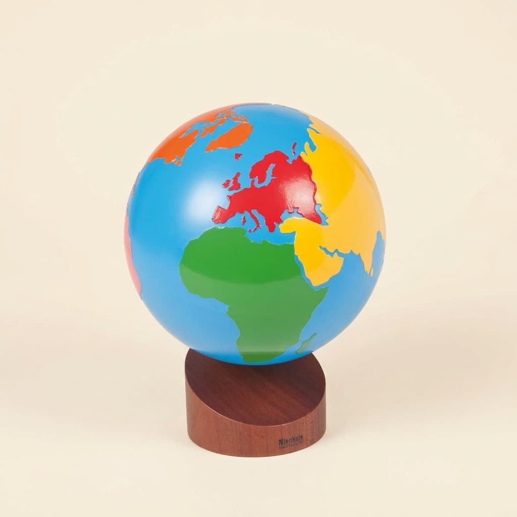 Kontinente-Globus: Farbige Geografie-Einführung - Montessori Material | Faborino