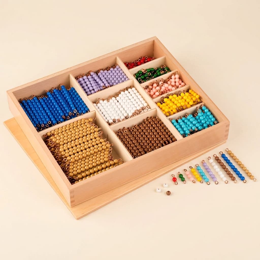 Multiplikations-Perlenstäbe Box: Einzelne Nylon-Perlen - Montessori Material | Faborino