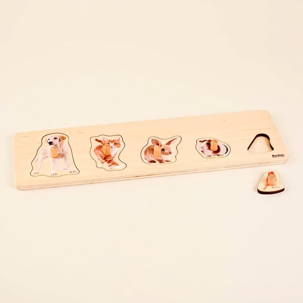 Kleinkind-Puzzle: 5 Haustiere - Montessori Material | Faborino