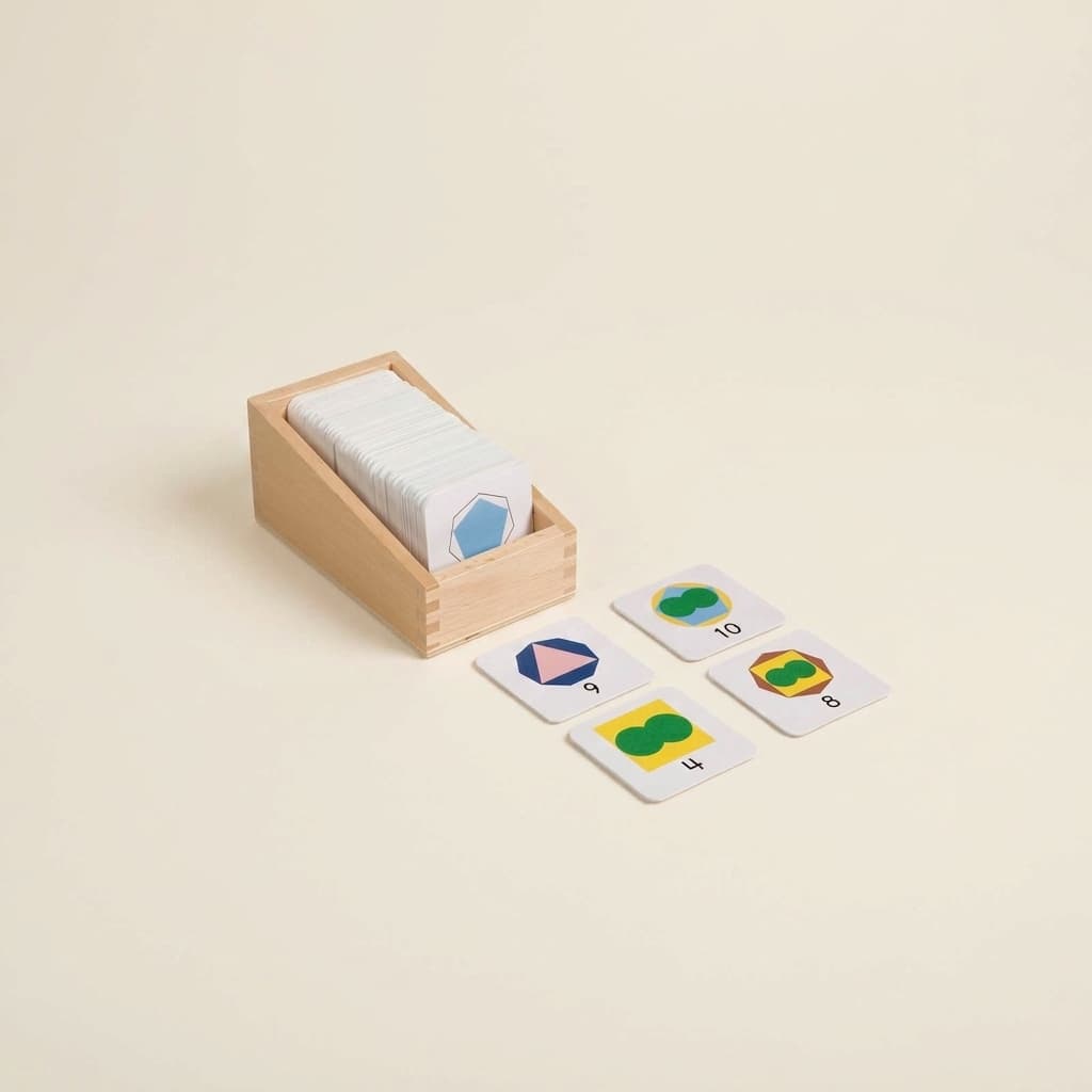 Zahlenkarten-Box: kleine Ziffern mit geometrischen Formen - Montessori Material | Faborino
