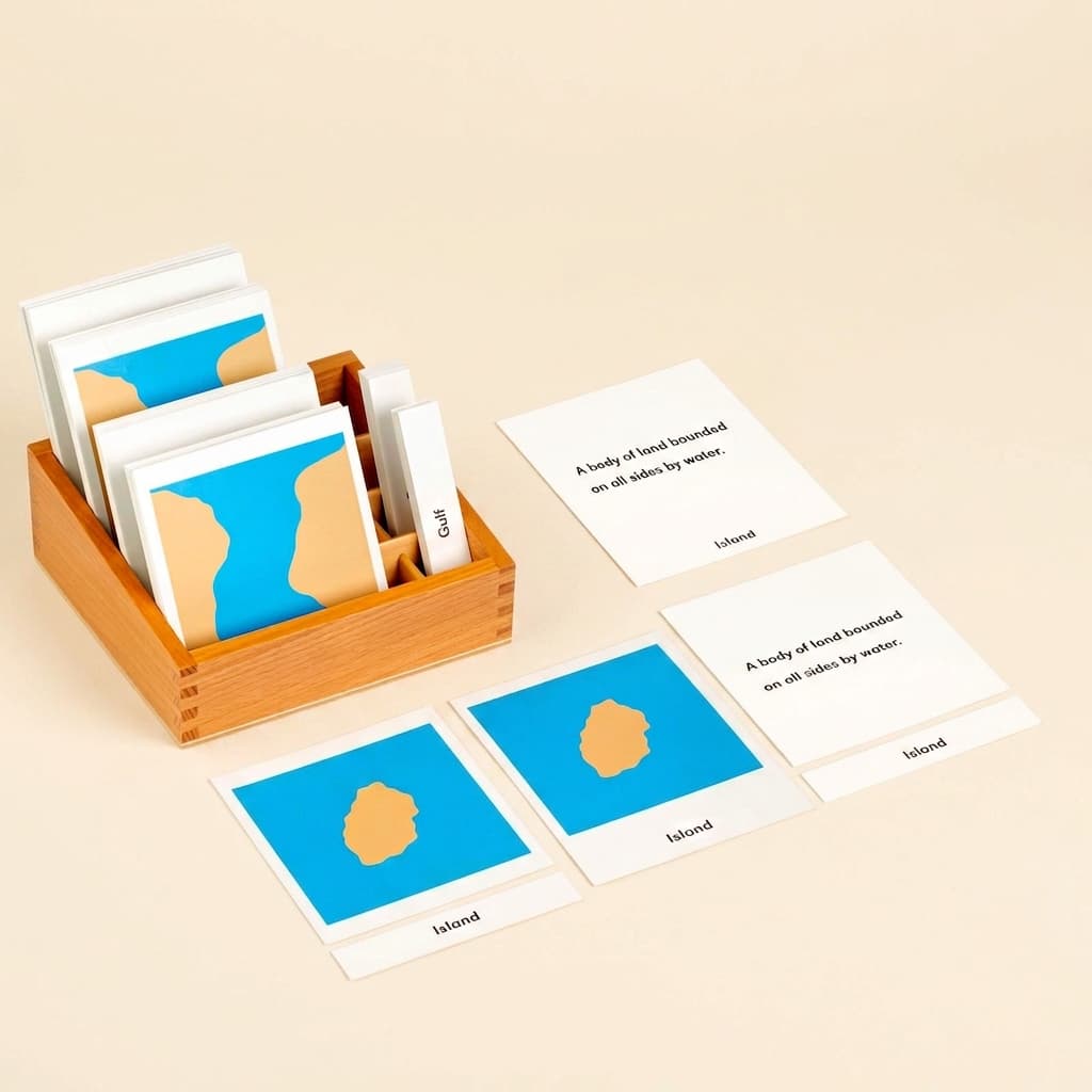 Nomenklaturkarten Land- und Wasserformen: Set 1 und 2 - Montessori Material | Faborino