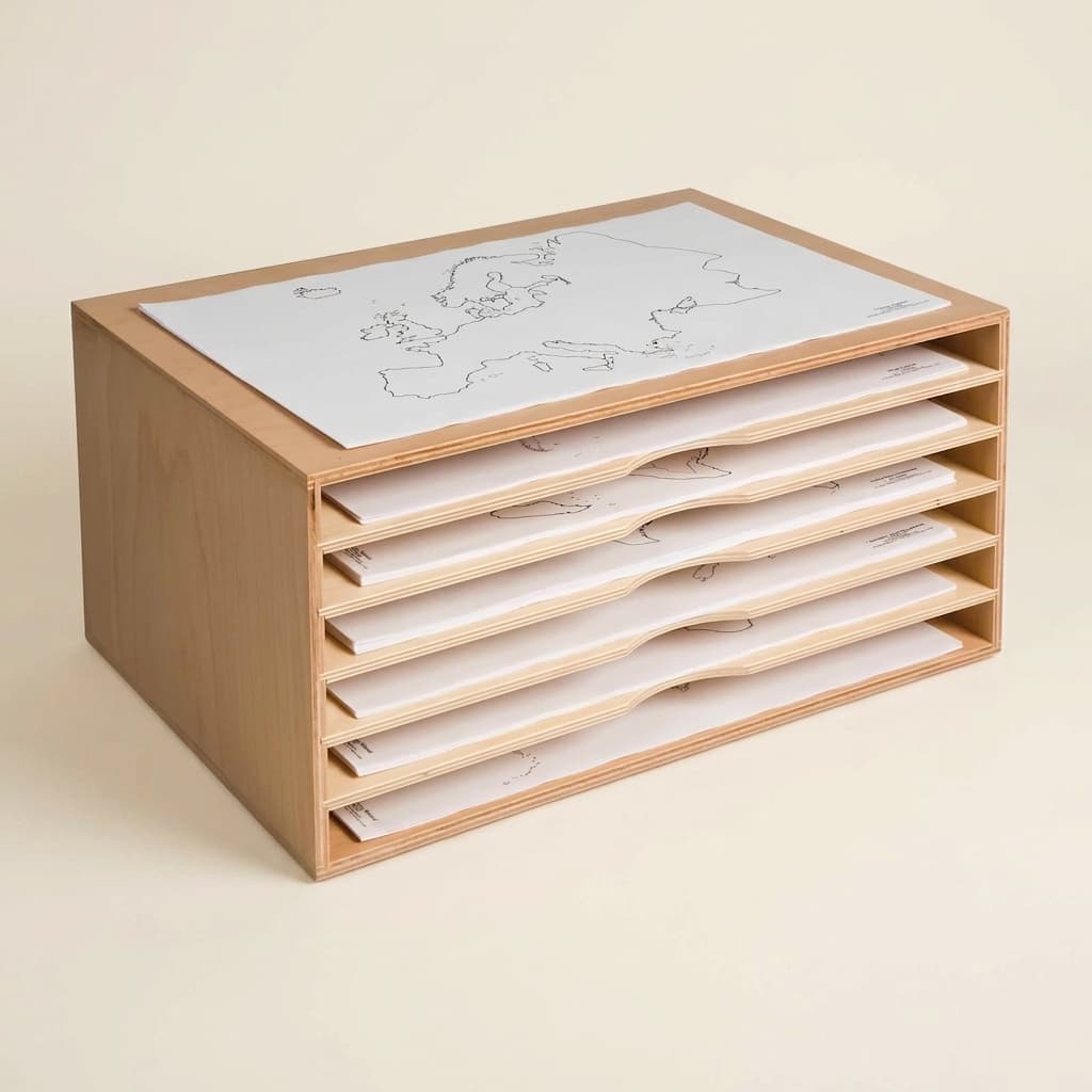 Kartenschrank: Holzschrank für geografische Papiermaterialien