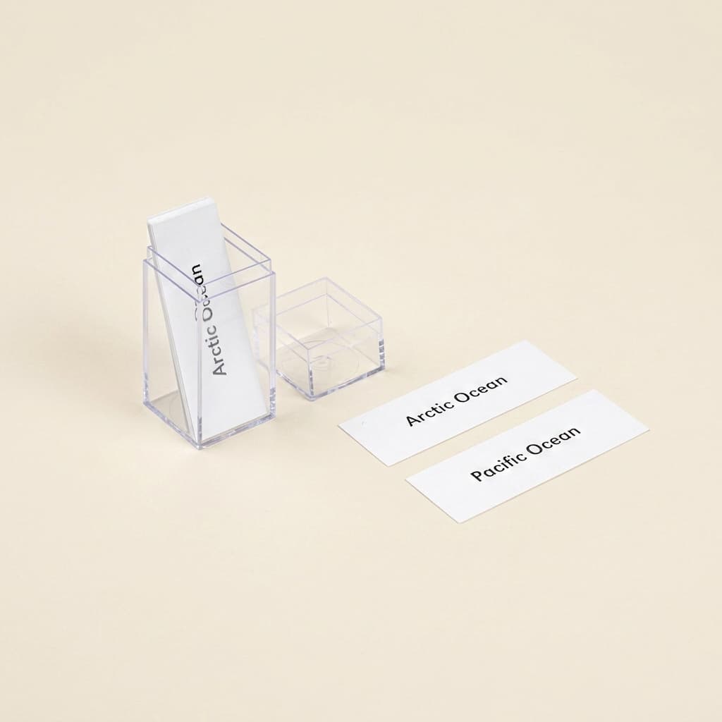 Ozeane: Beschriftungen: Puzzlekarten-Zubehör - Montessori Material | Faborino