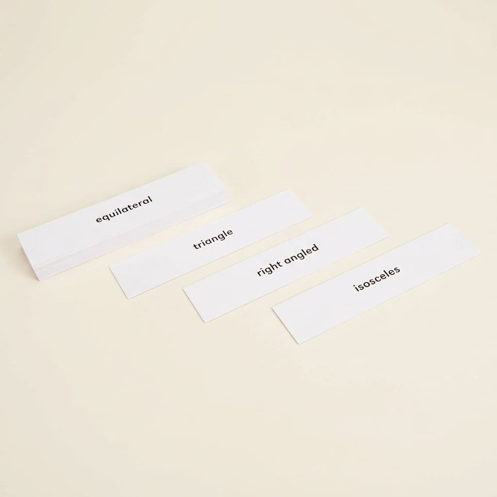 Dreieck-Etiketten Fortgeschritten: Gleichseitig & Gleichschenklig - Montessori Material | Faborino