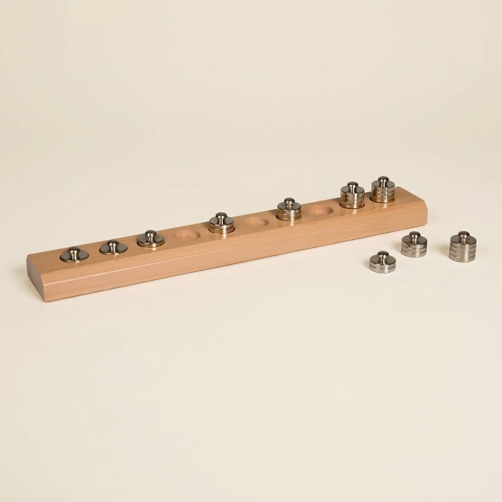 10 Gewichte im Holzaufbewahrungsblock - Montessori Material | Faborino