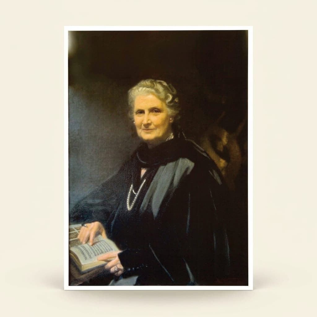 Maria Montessori Porträt: A4 Farbfotografie für Klassenzimmer - Montessori Material | Faborino