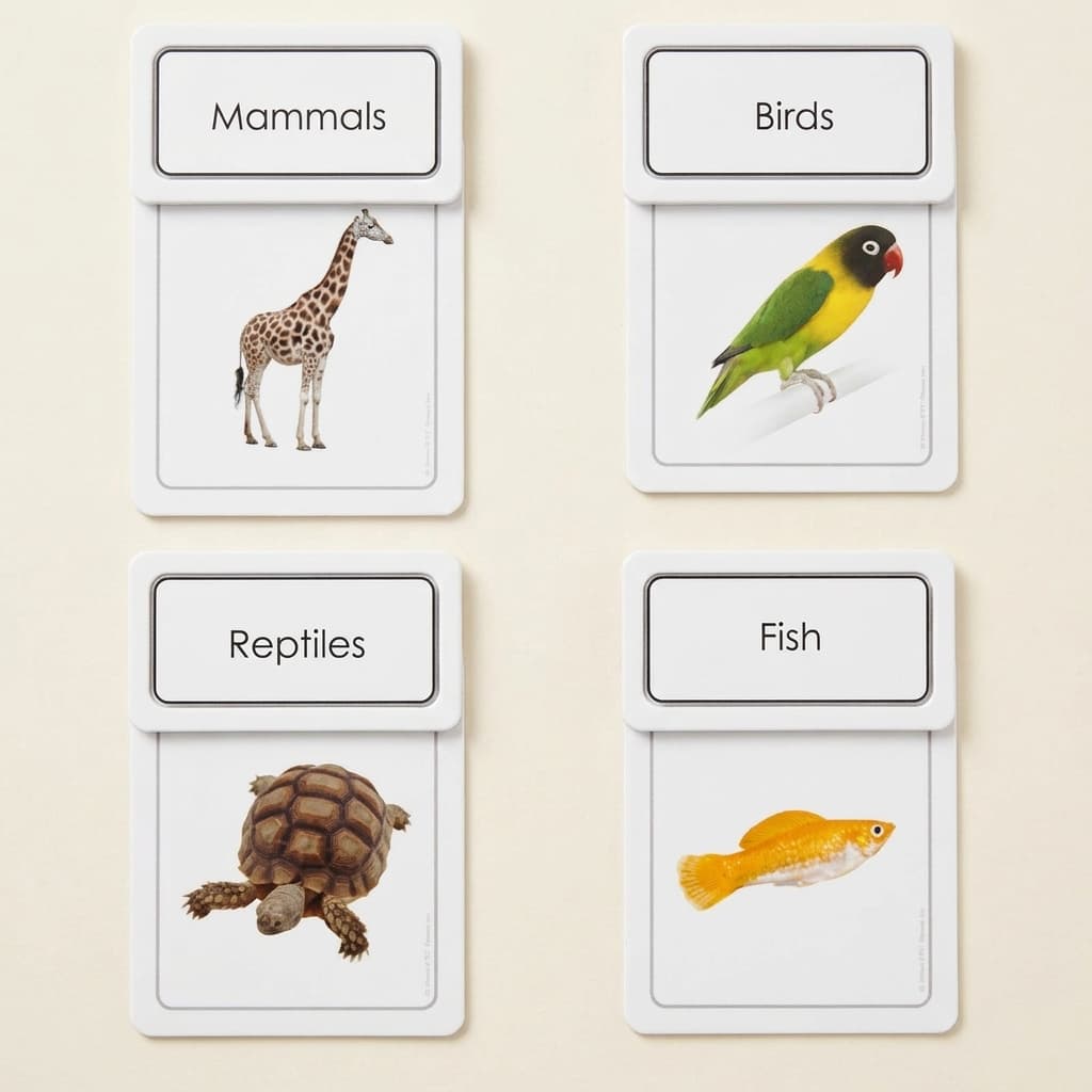 Sortierkarten der fünf Wirbeltierklassen - Montessori Material | Faborino