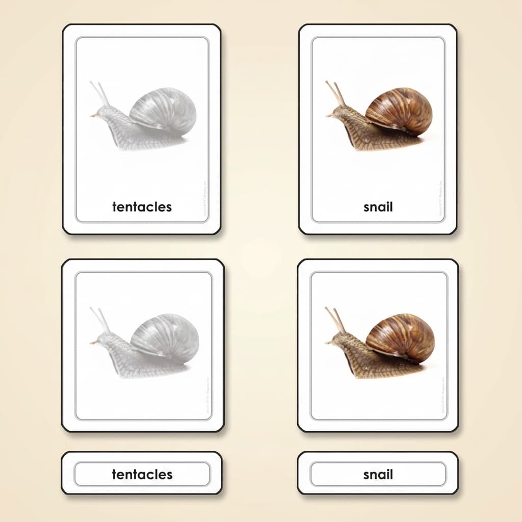 Teile einer Schnecke (Weichtiere) - Montessori Material | Faborino
