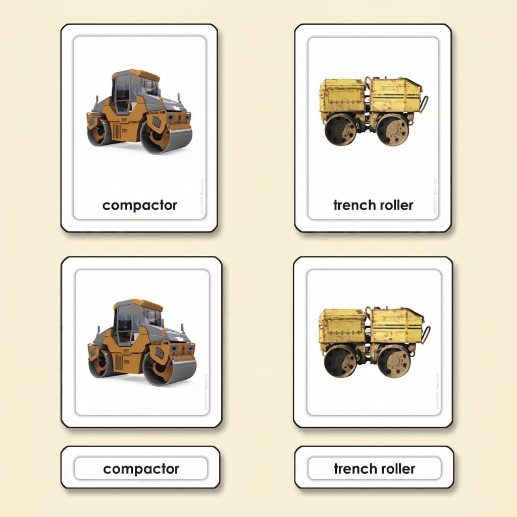 Baumaschinen: Dreiteilige Karten - Montessori Material | Faborino