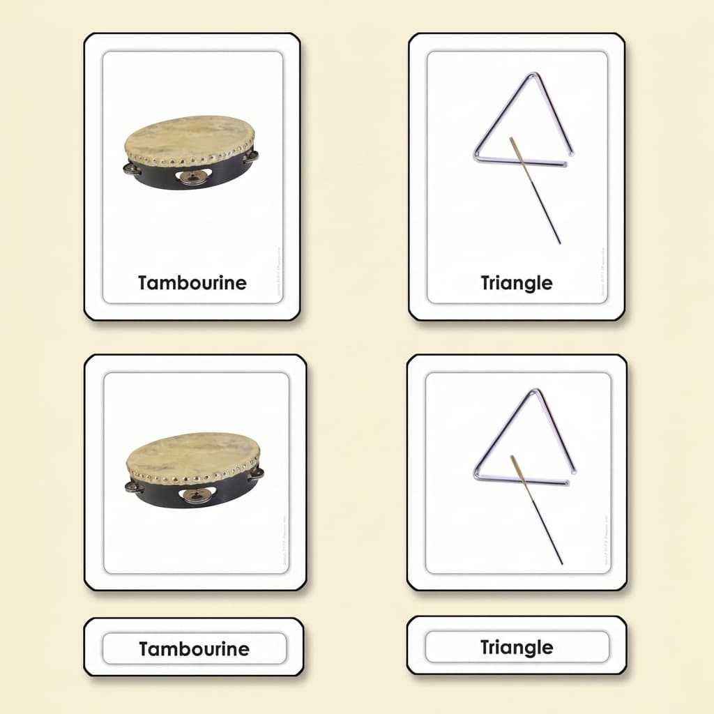 Musikinstrumente: 3-teilige Karten - Montessori Material | Faborino