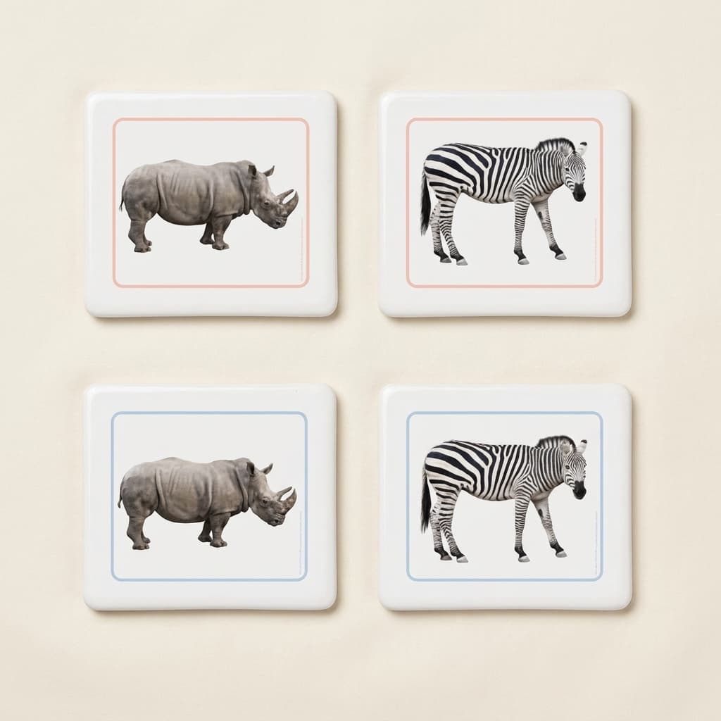 Afrikanische Tiere Zuordnungskarten (Spanisch) - Montessori Material | Faborino