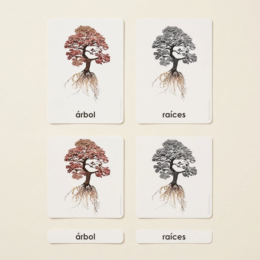 Teile des Baumes: Botanikkarten (Spanisch) - Montessori Material | Faborino