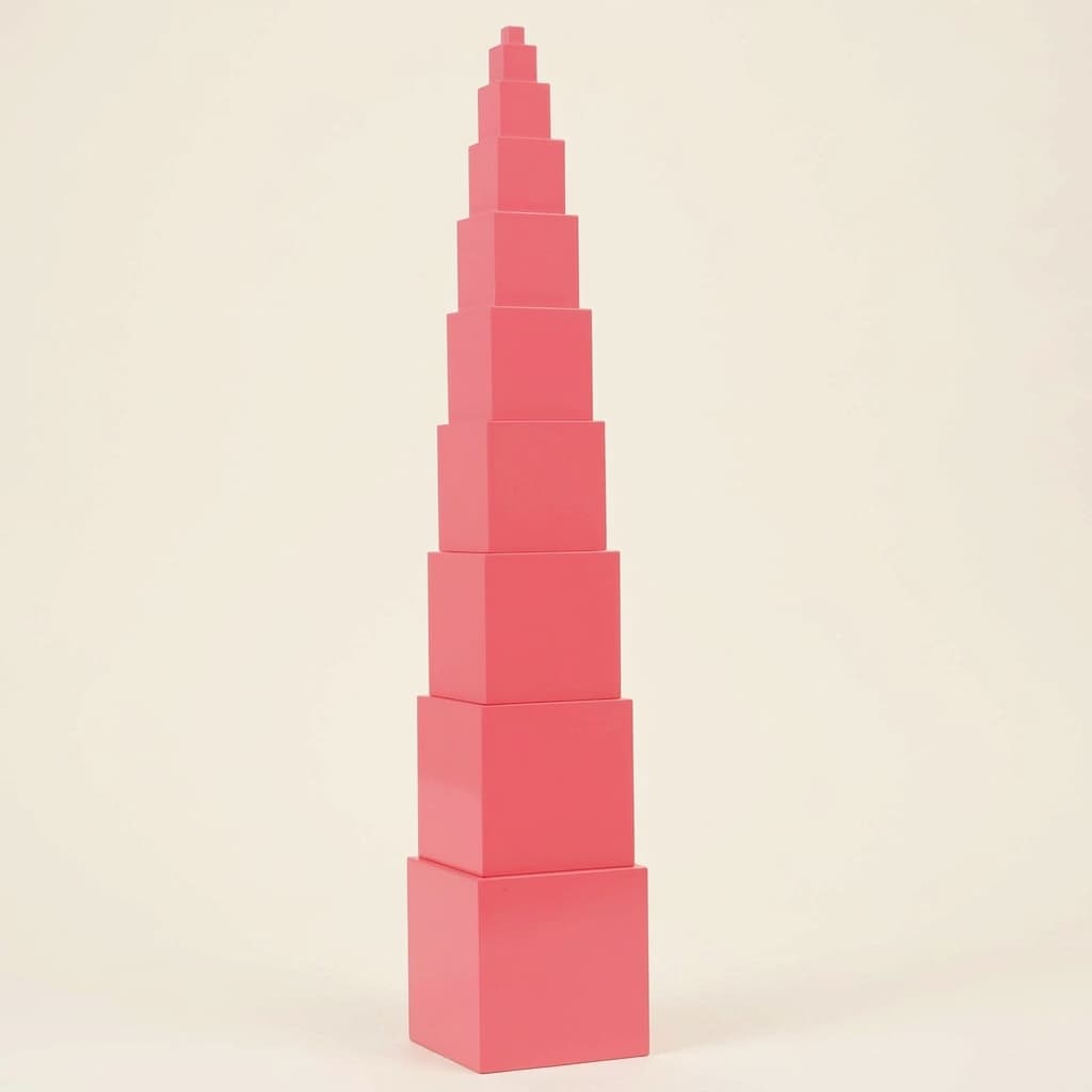 Großer Rosa Turm: 10 abgestufte Würfel für Größenordnungen - Montessori Material | Faborino