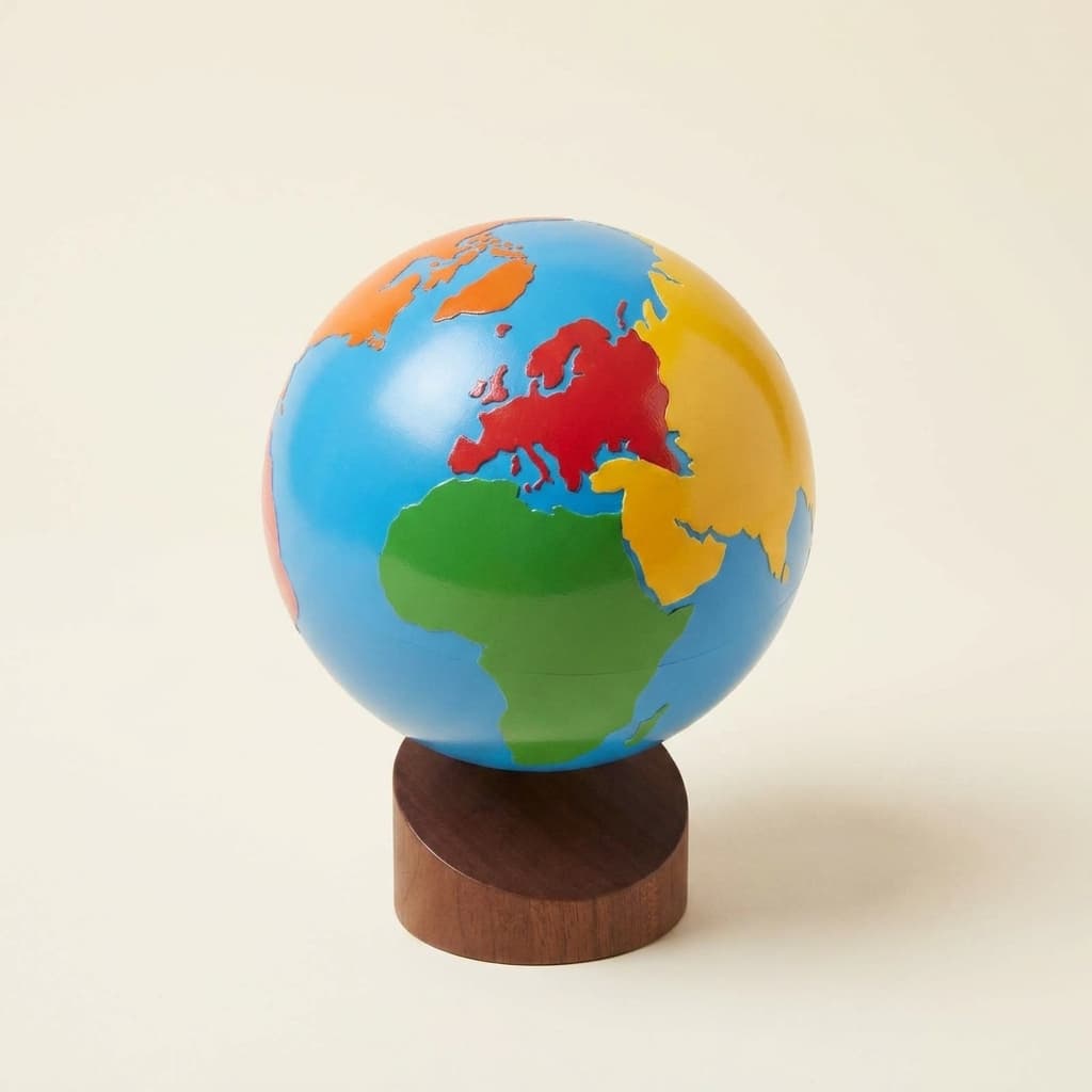 glóbus kontinentov: farebný úvod do geografie - Montessori Material | Faborino