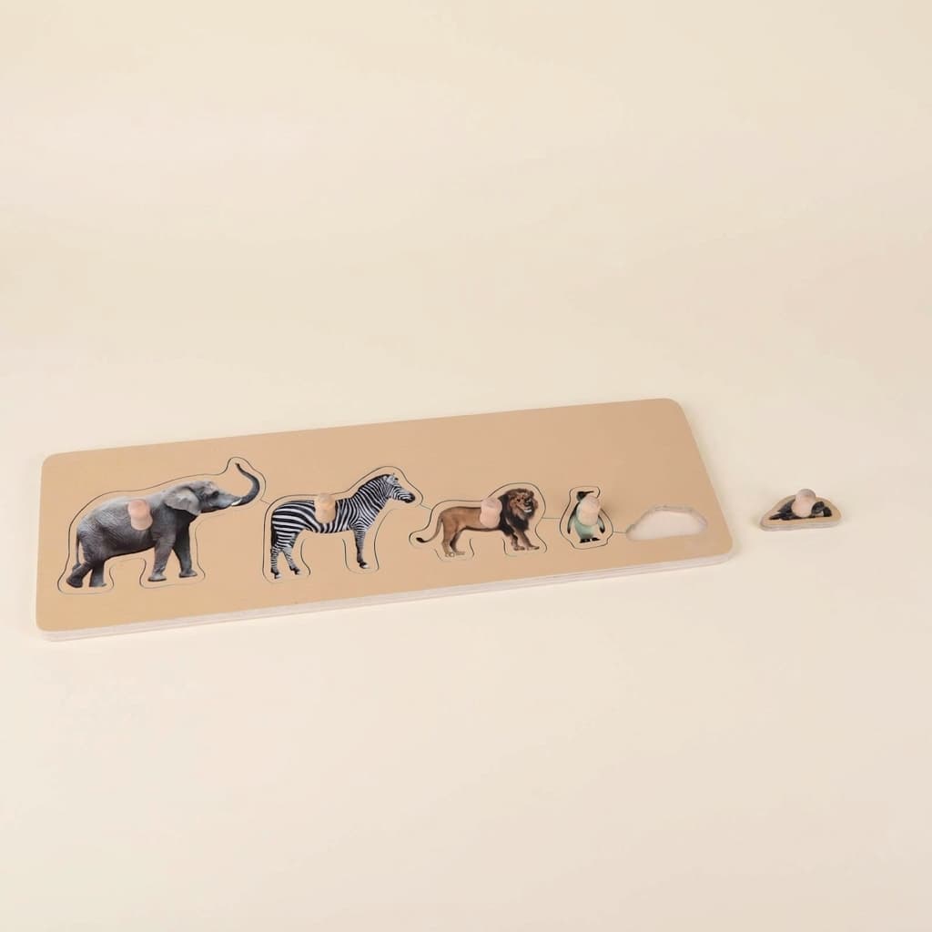 Puzzle pro batolata: 5 divokých zvířat - Montessori Material | Faborino