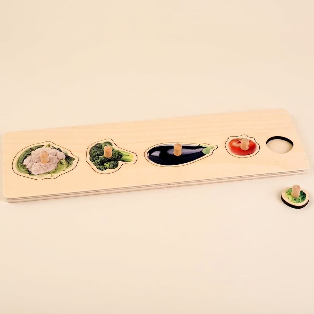 Skládačka pro nejmenší: 5 druhů zeleniny - Montessori Material | Faborino