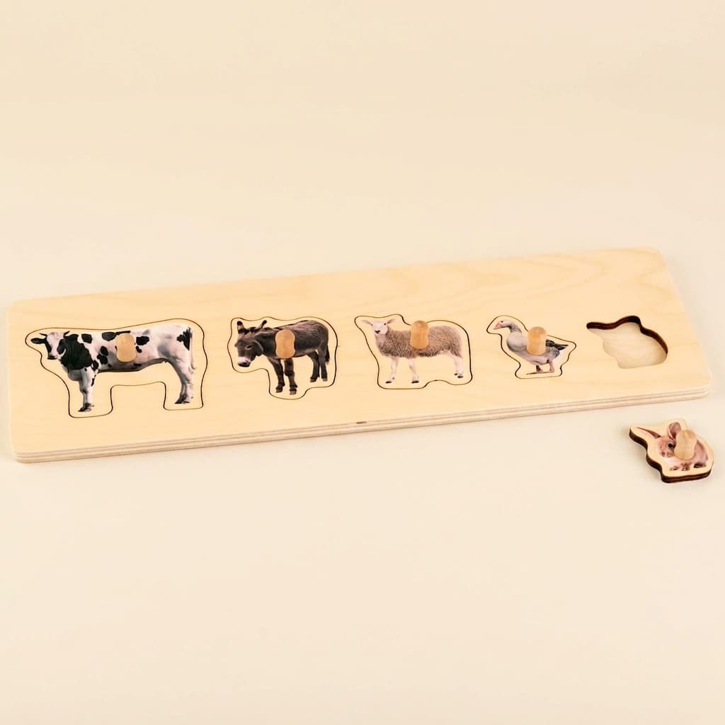 Puzzle pro batolata: 5 hospodářských zvířat - Montessori Material | Faborino