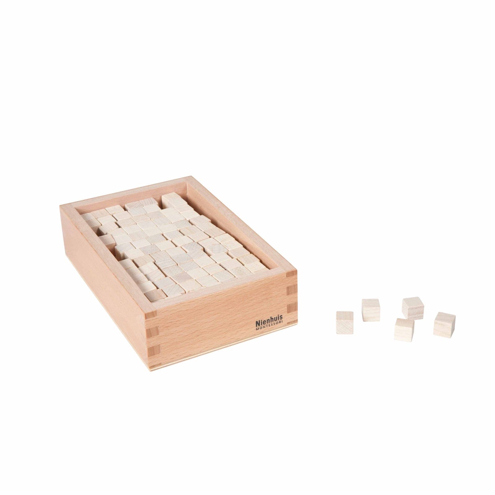 Pink Tower Extension Cubes — 100 Wooden Cubes in Storage Box — View 1