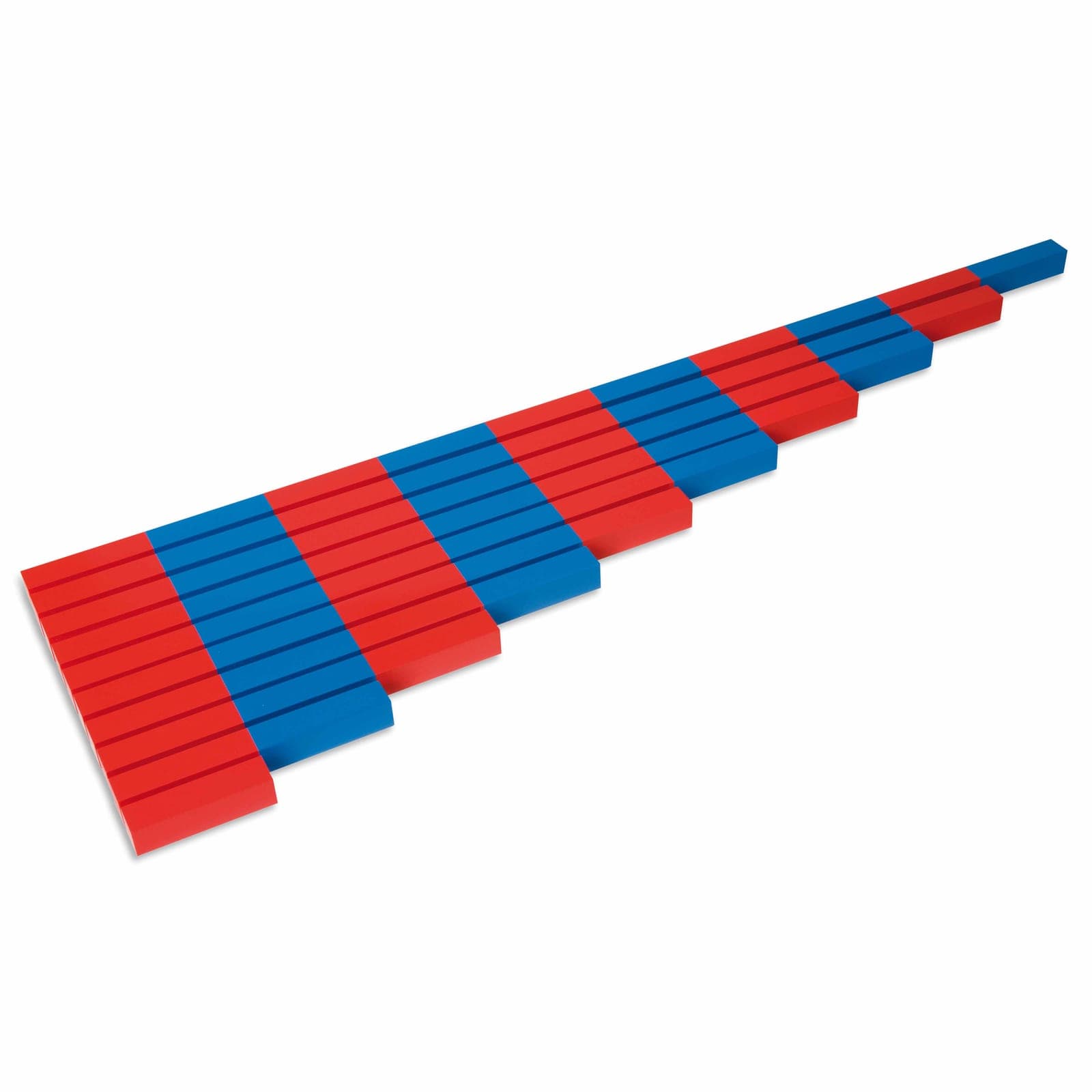 Number Rods — Ten Graduated Wooden Rods with Red & Blue Sections — View 1