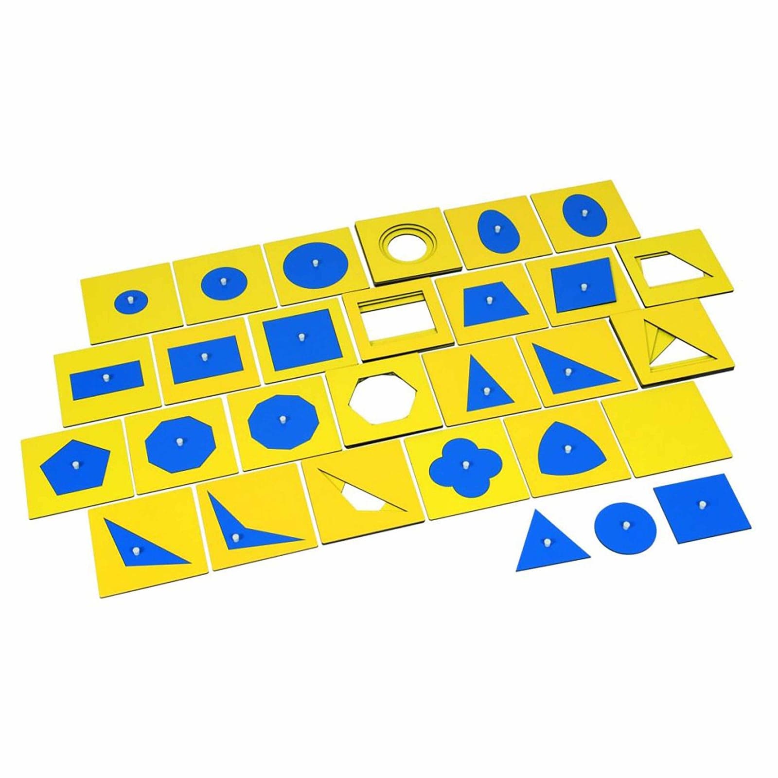 Geometric Cabinet Cards — 35 Blue Shape Cards for Visual Matching — Montessori Material | Faborino