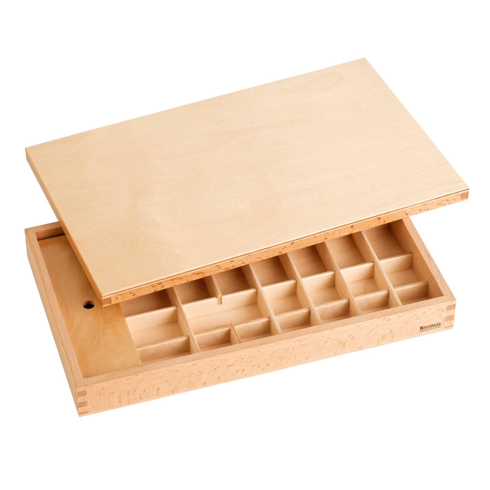 Small Movable Alphabet Box — Wooden Storage with Sliding Lid — View 1