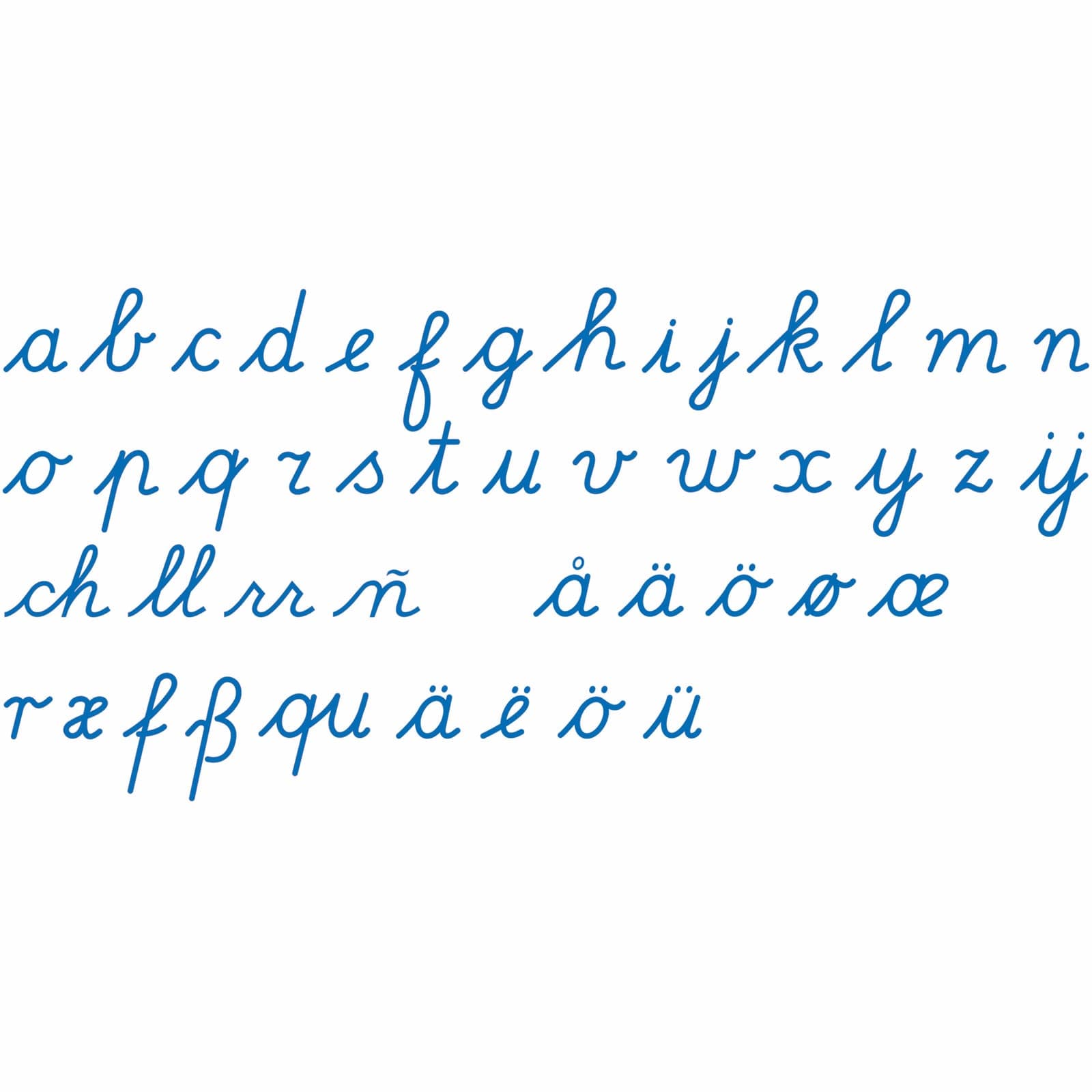 Medium Movable Alphabet: International Cursive - Blue — Montessori Material | Faborino