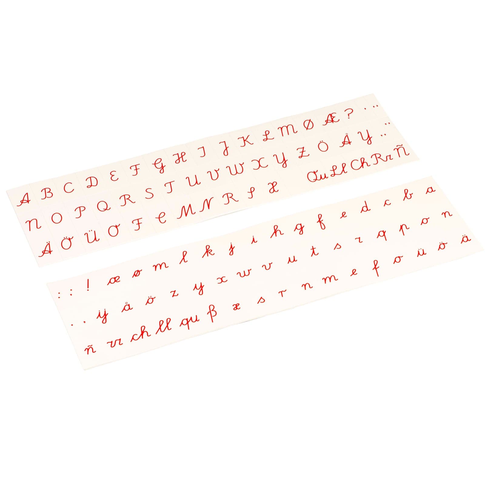 Printed Alphabet: International Cursive - Red — Montessori Material | Faborino