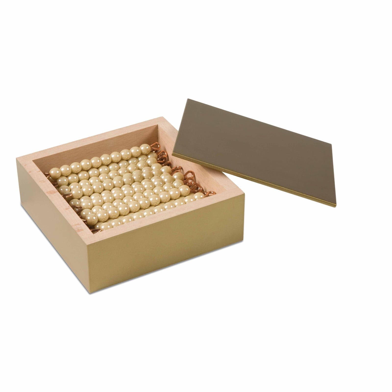 Goldene Perlenstäbe — 45 Zehner mit Einzelnen Glasperlen in Box — Ansicht 1