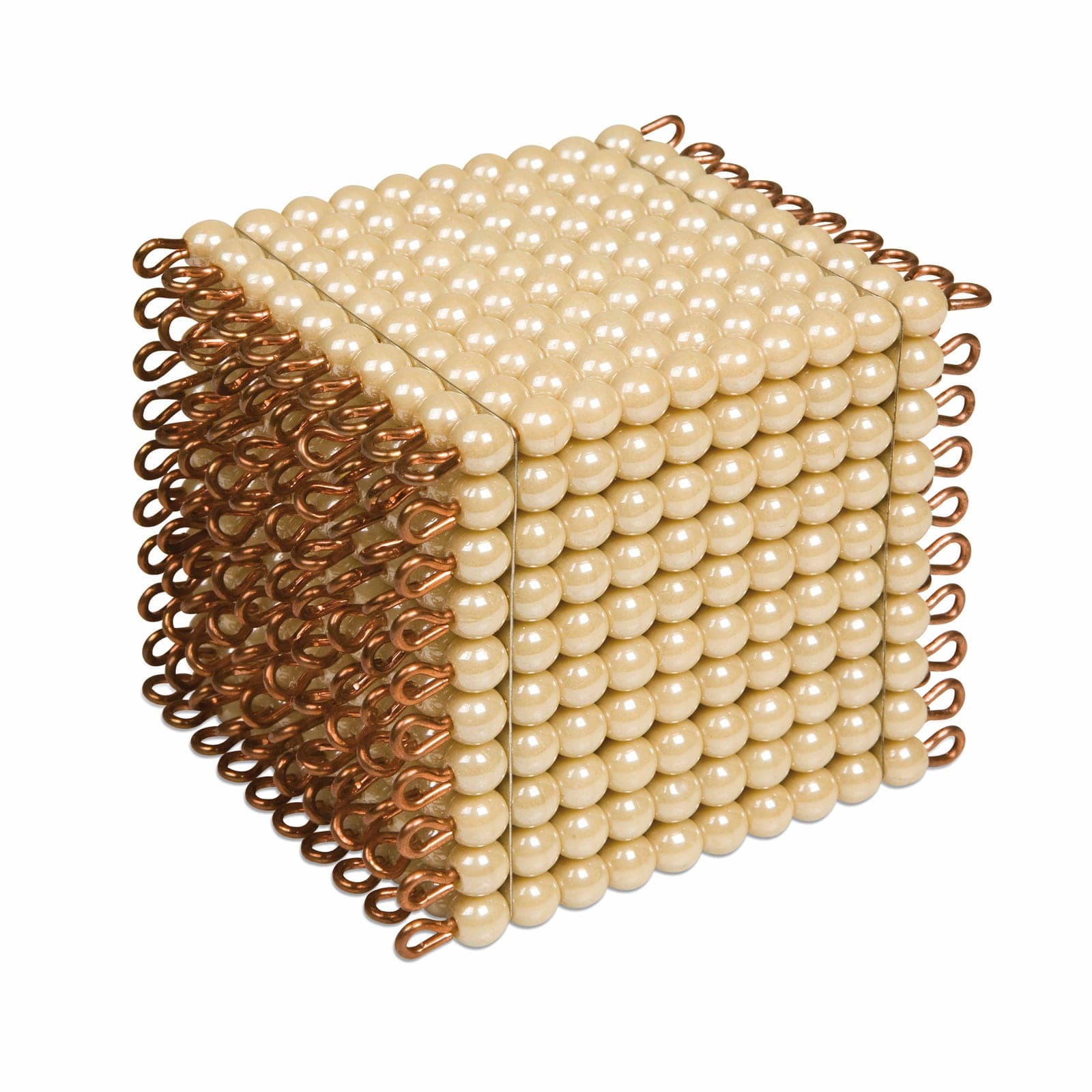Goldener Perlenwürfel 1000 — Einzelne Glasperlen in 10×10×10 Formation — Ansicht 1