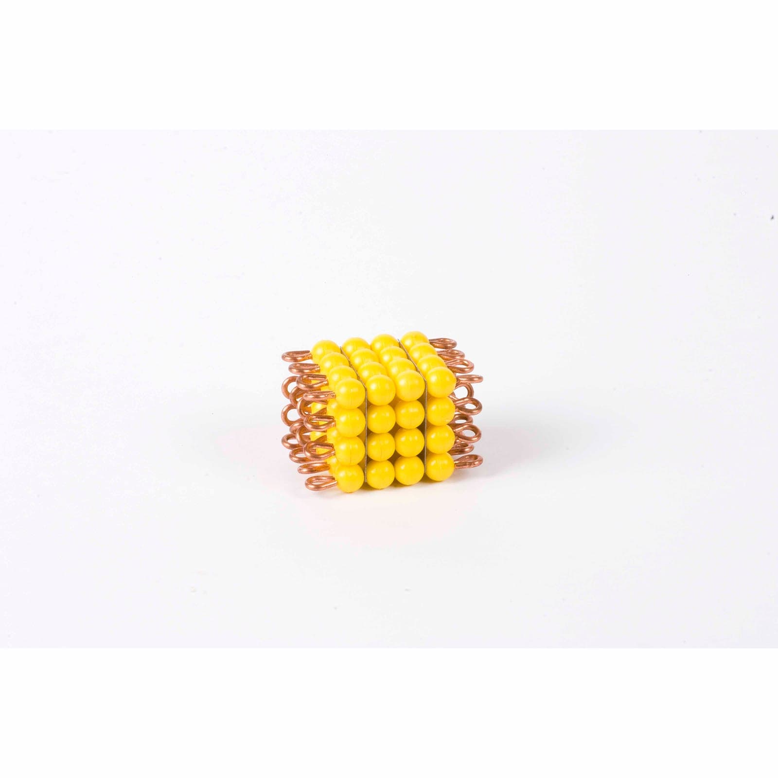 Nylon Bead Cube of 4 — Yellow Wire-Threaded Sensorial Mathematics — Montessori Material | Faborino