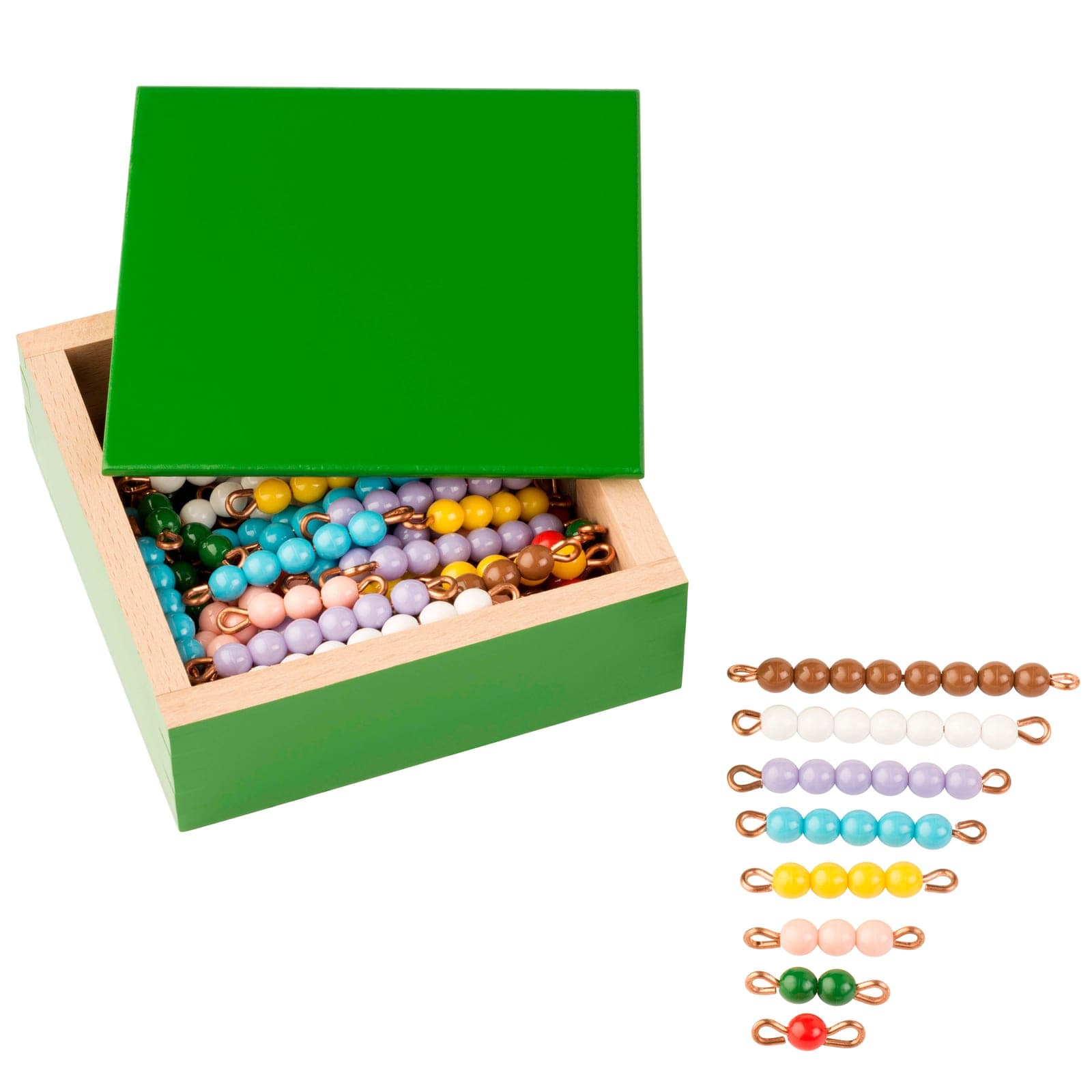 Coloured Bead Stairs — 10 Complete Sets with Individual Nylon Beads — Montessori Material | Faborino