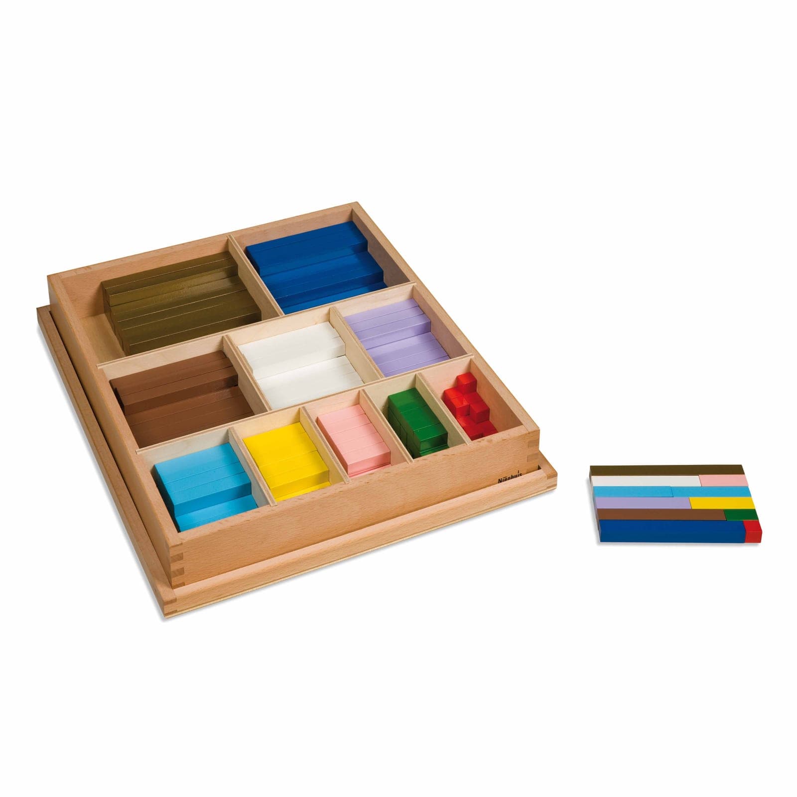 Coloured Counting Bars — Ten Graduated Wooden Mathematical Bars — View 1