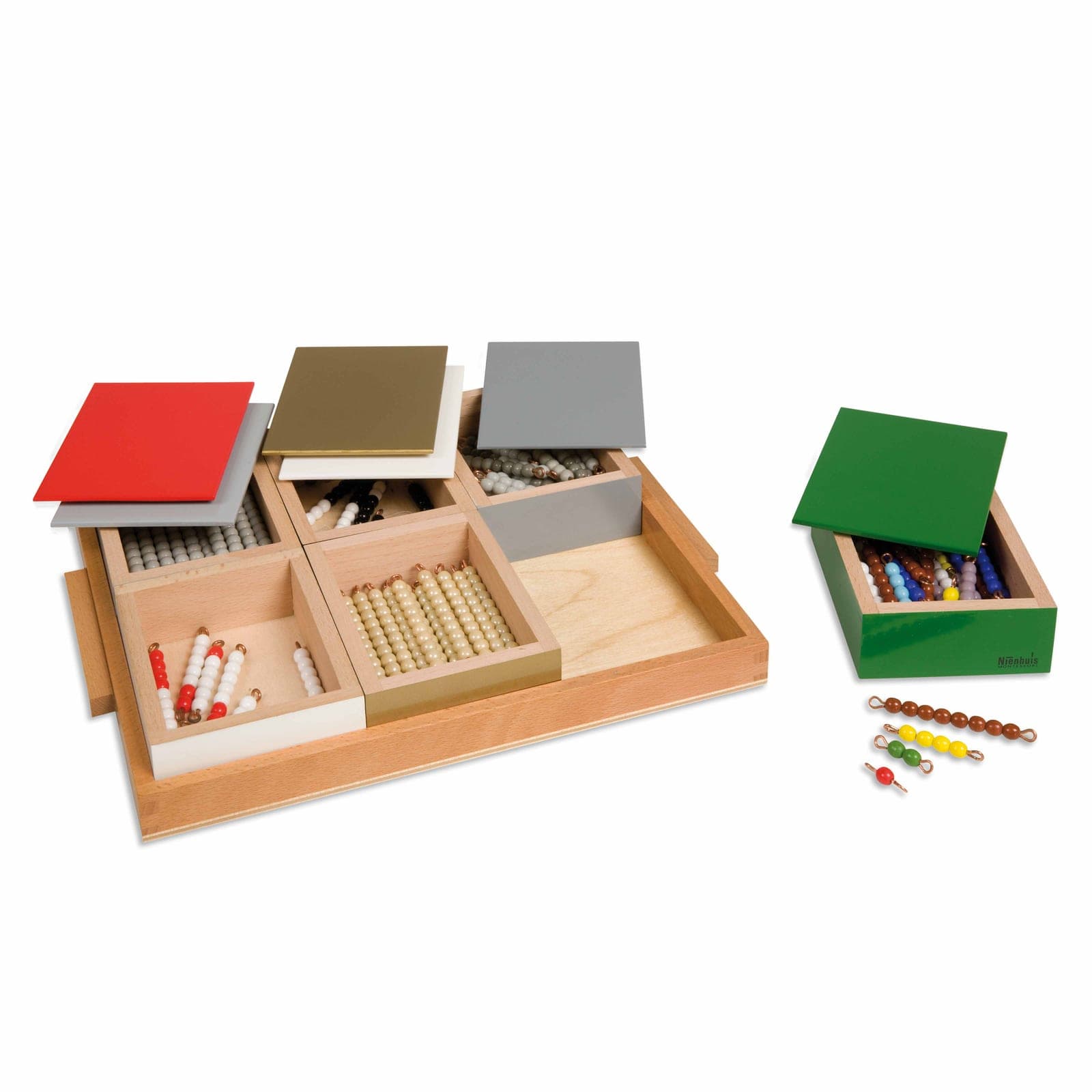 Elementární hra s negativním hadem: jednotlivé korálky skleněné — Montessori Material | Faborino