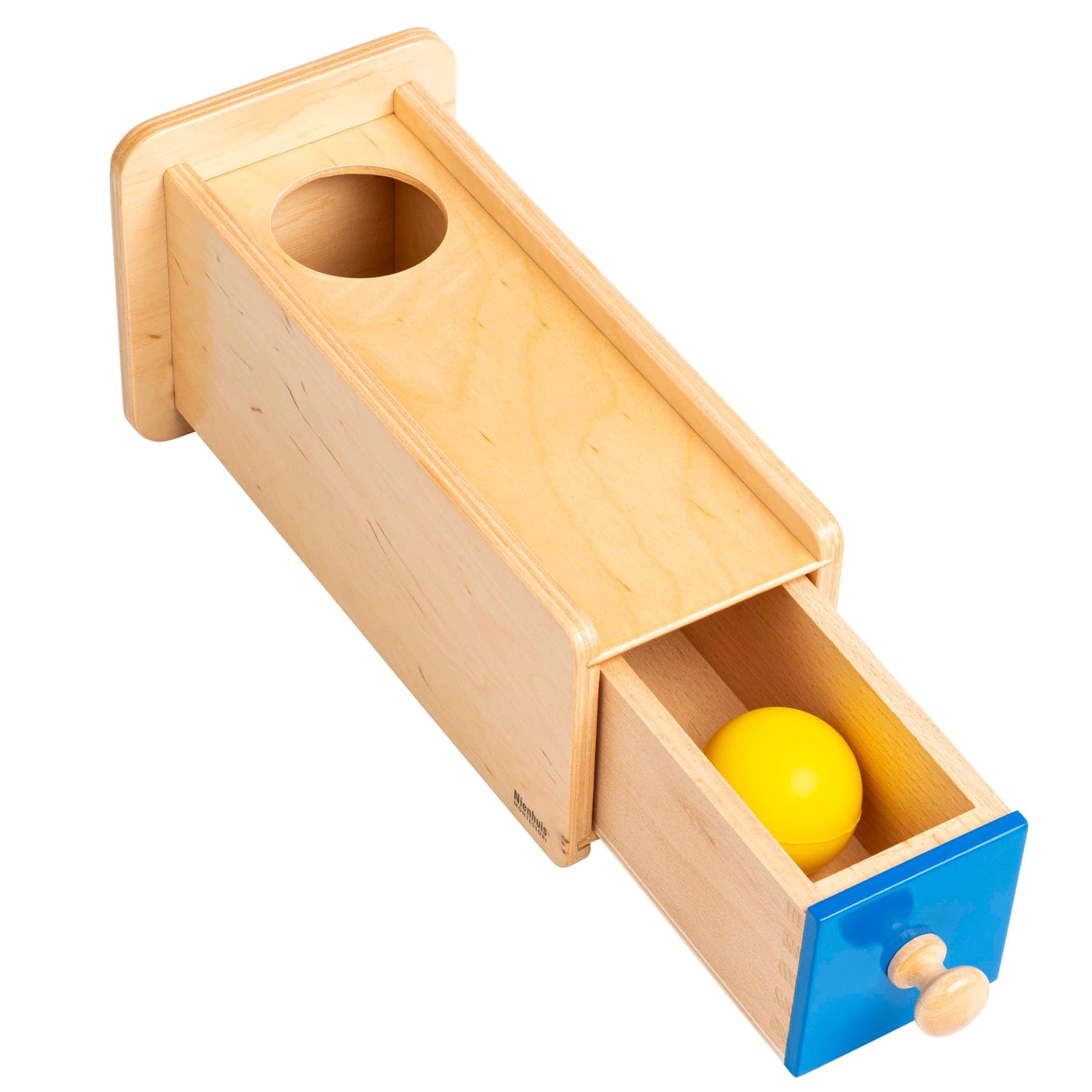 Object Permanence Box — Ball Drop with Sliding Drawer — View 1