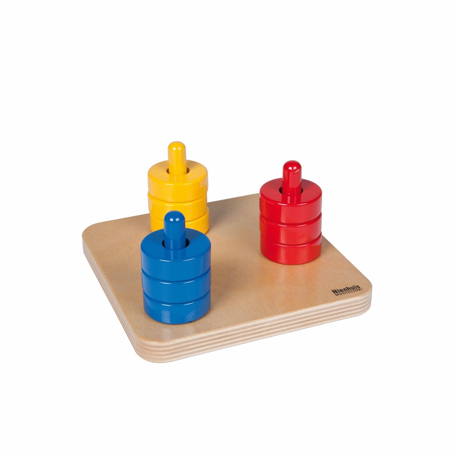 Coloured Discs on Dowels — Stacking & Sorting for Toddlers — Montessori Material | Faborino
